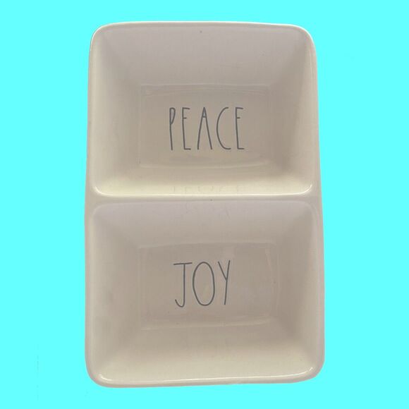 Rae Dunn PEACE & JOY Christmas 2 Compartment Divided Candy Nut Dish 8x5.5 - Picture 3 of 8